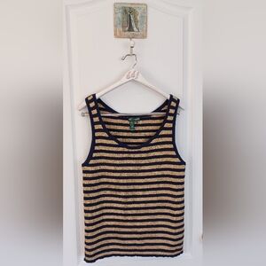 RALPH LAUREN XL WOMEN'S BRETON STRIPED SWEATER TANK TOP NAVY/METALLIC GOLD